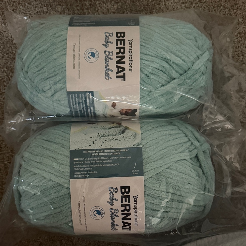 Bernat Baby Blanket Yarn - Mint Green Plush Chenille